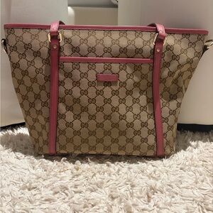 Gucci Beige and Pink Monogram Tote Bag